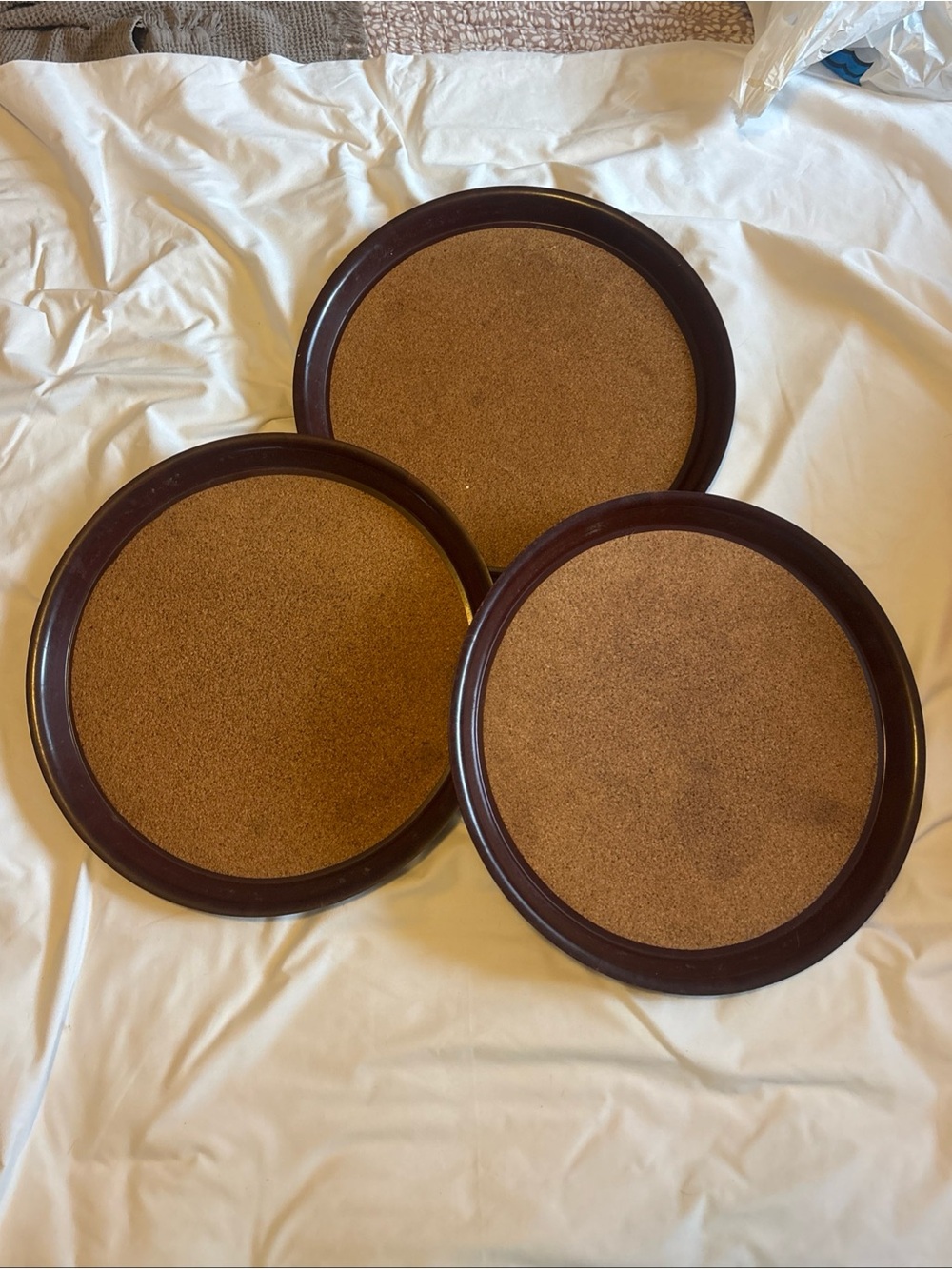 VTG MCM BoltaBilt Cork Lined Non Slip Round Bar Serving Trays Set of 3 Melamine